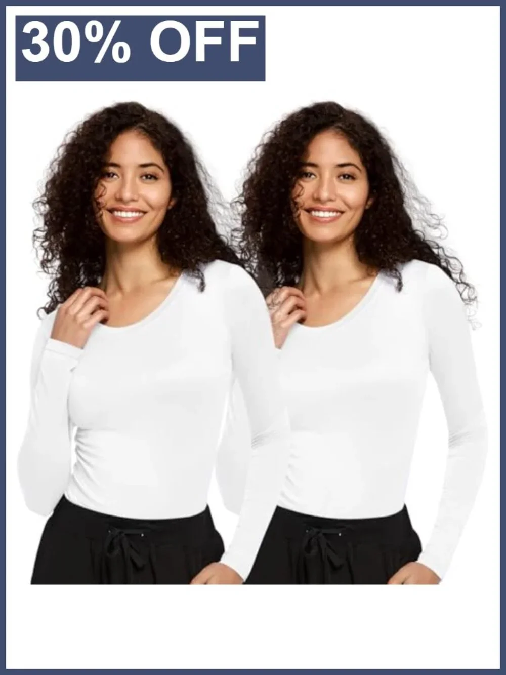 2 Pack Women's Long Sleeve Underscrub Crew Neck Slim Fit Wrinkle Resistant